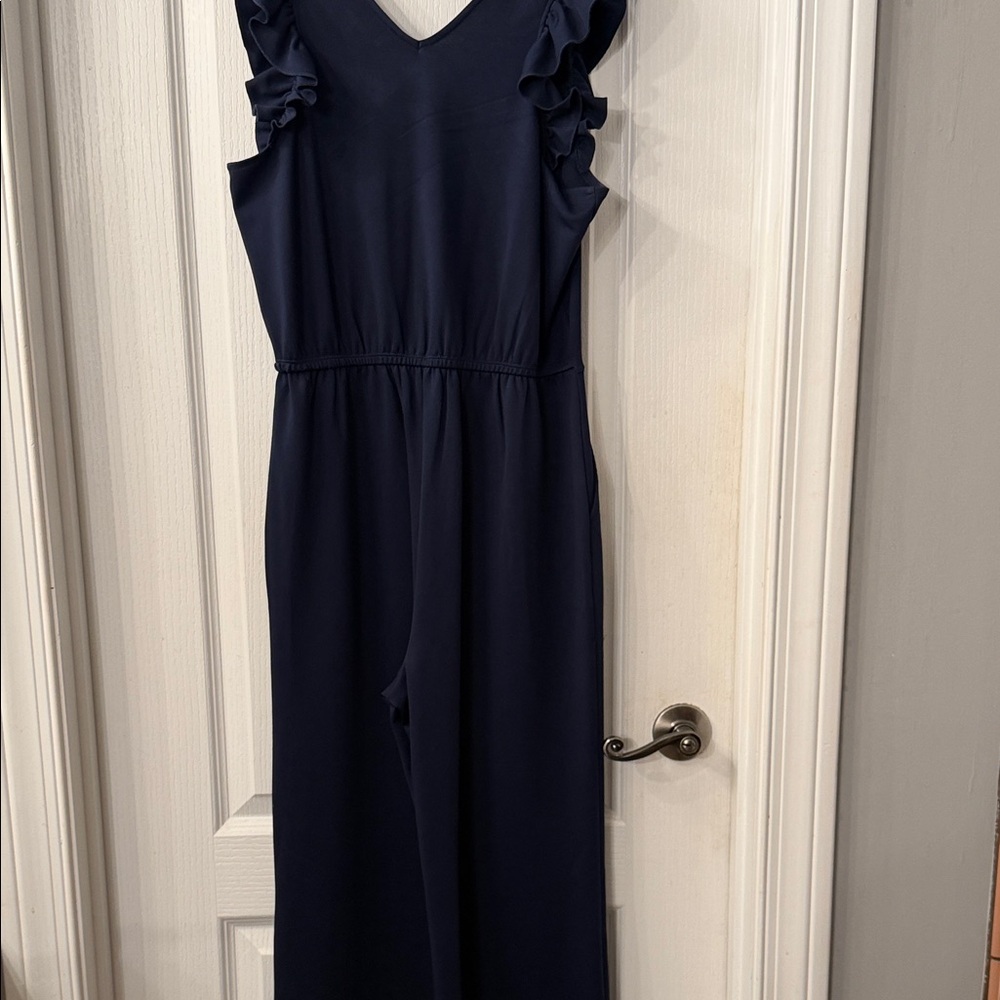 Navy Ruffle-Shoulder Jumpsuit - Unbranded - Picture 7 of 7